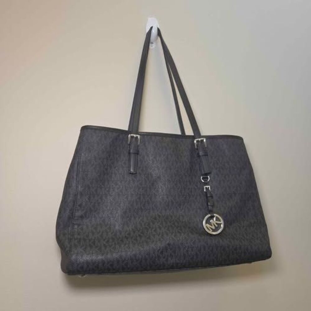 Michael Kors Jet Set Travel Large East West Logo Tote Black/Silver